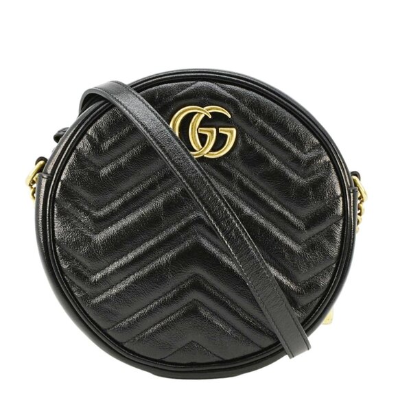 Gucci  GG Marmont Mini Round Leather Crossbody Bag Black 550154 - Picture 1 of 13